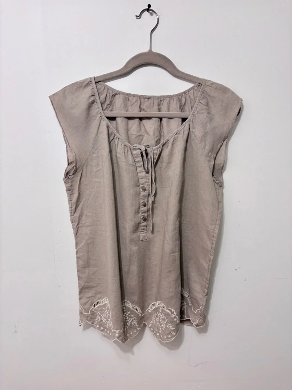 Taupe Embroidered short-sleeved Peasant Blouse - Picture 1 of 9